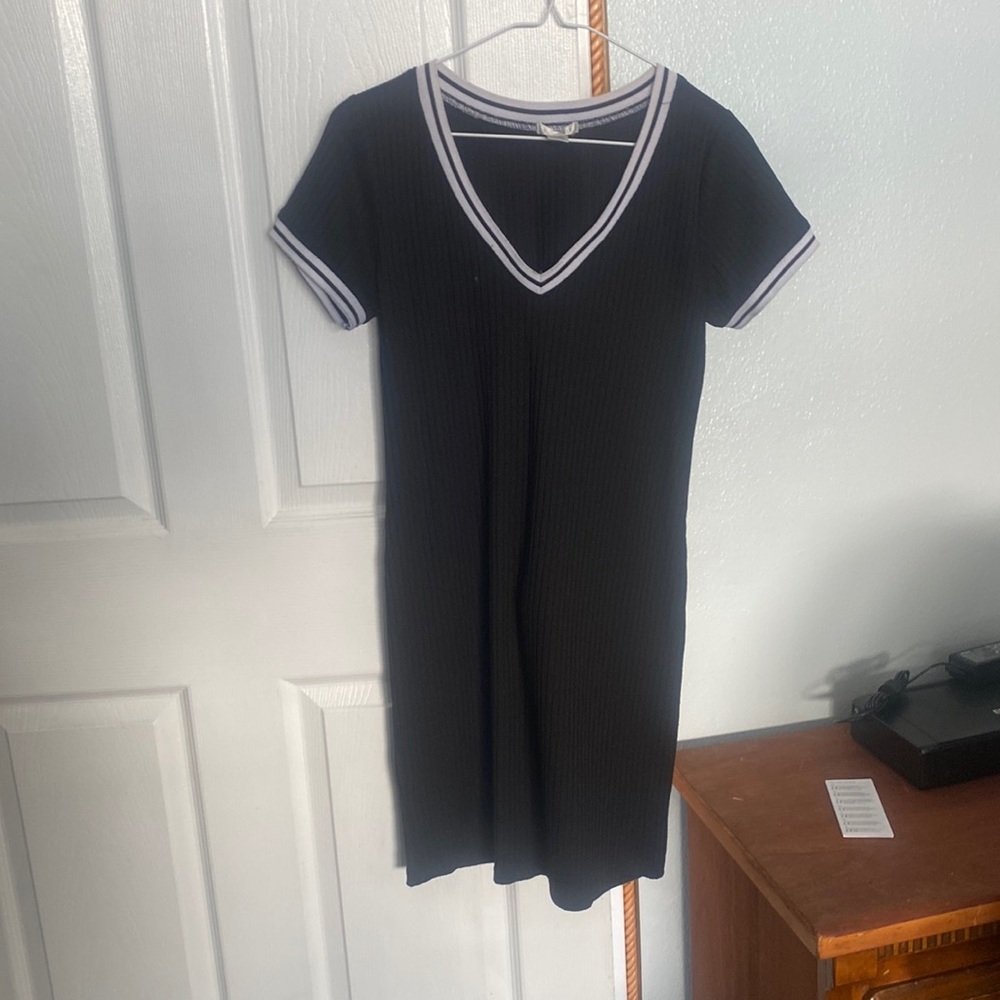 Black and white trim knit dress